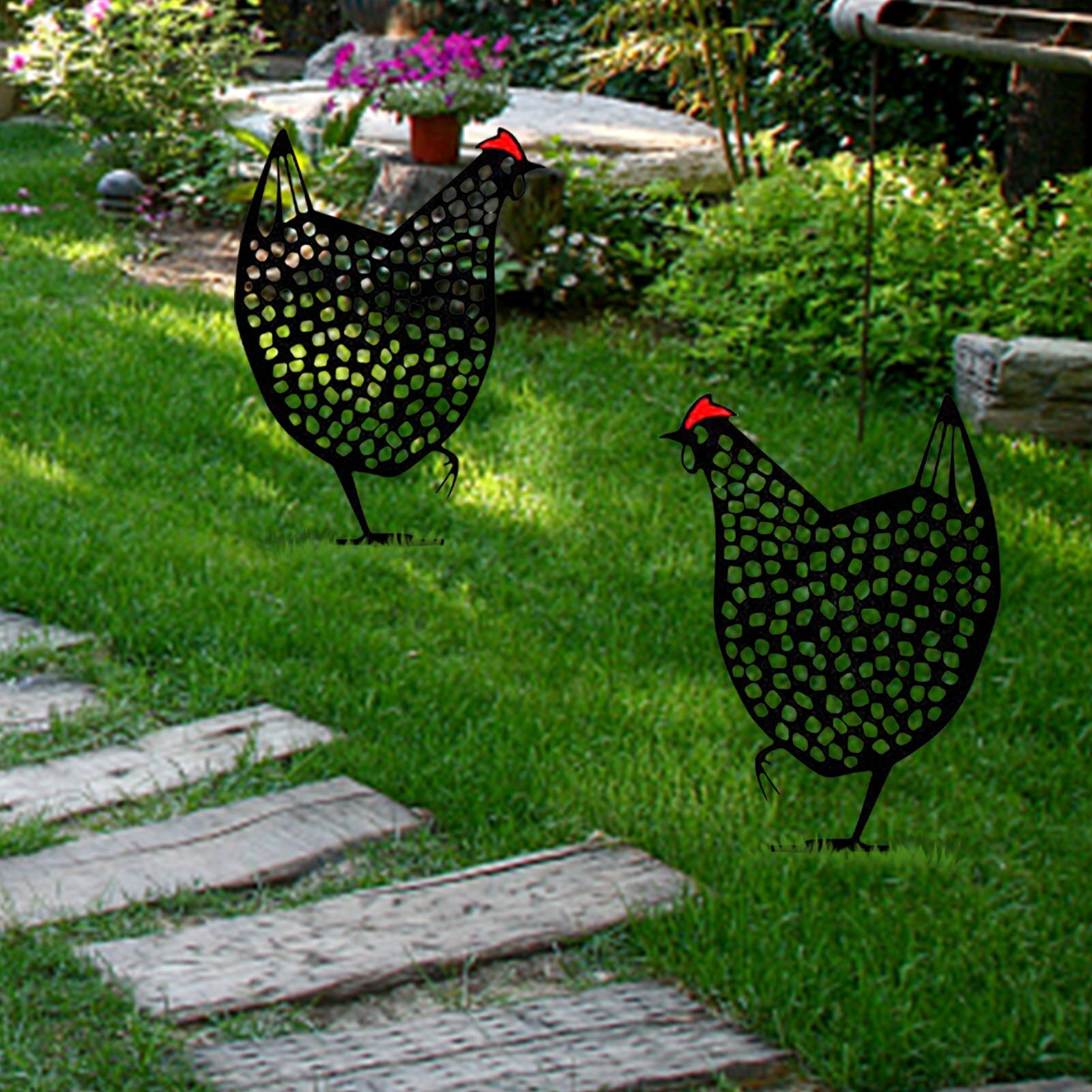 Rooster Animal Silhouette Pile Shadow Decoration Stake Garden Gardening Decoration Chicken Silhouette Country Yard Art