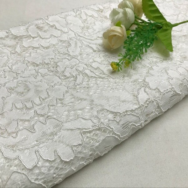 French African Lace Fabric 150CM Diy Handmade Exquisite Eyelash Embroidery Lace Fabric Clothes For Wedding Dress Accessories: White