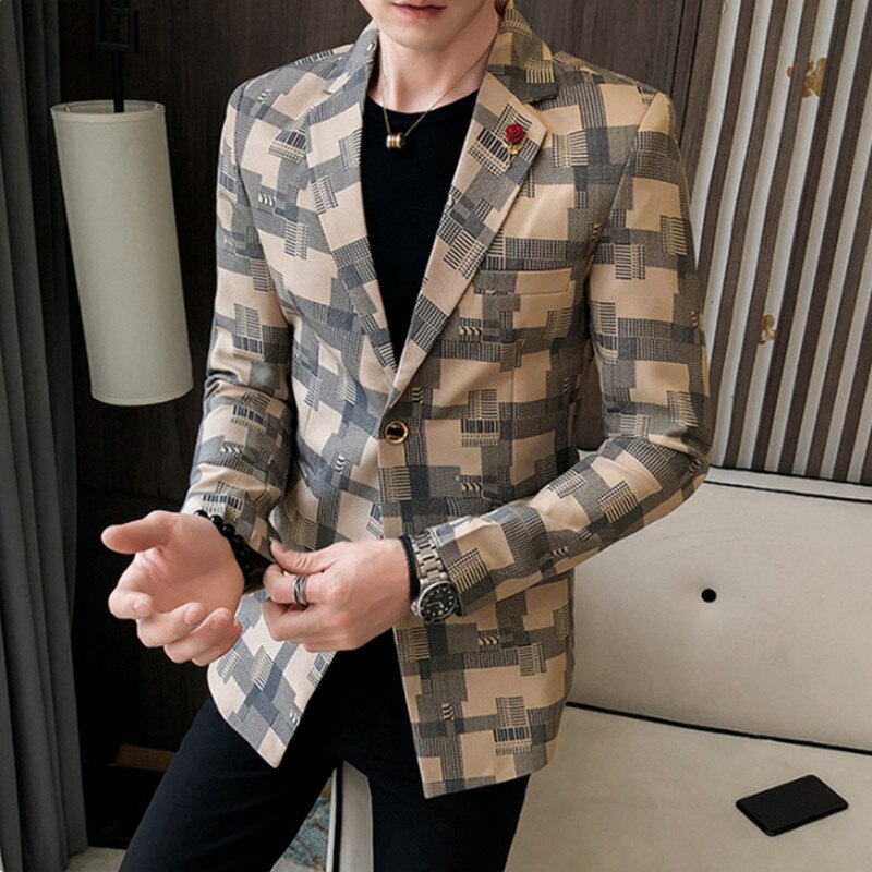 Costume à carreaux pour hommes, veste Blazer, manteaux, Slim, décontracté, coréen, chanteur de scène, Club, robe de bal, 3XL,