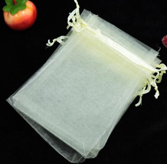 10*15cm gennemsigtige poser slik chokolade emballage lille smykkeskrin organza poser favorisere poser med snoretræk: Beige