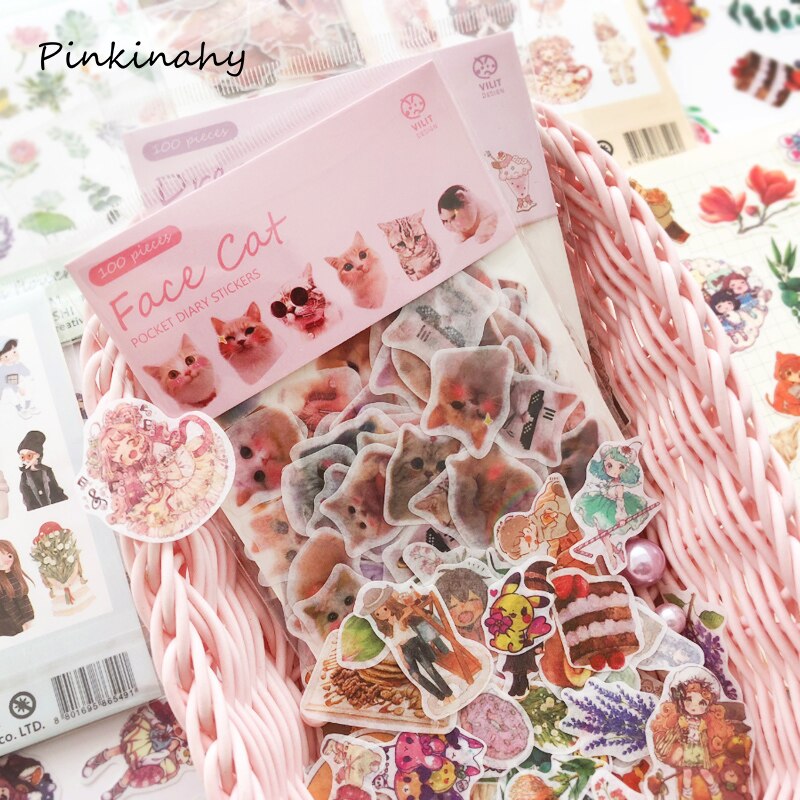 100 X Kawaii Girls Decorative Stickers Cartoon Animal Scrapbooking Stickers For Journal Planner Diy Crafts Scrapbooking Diary