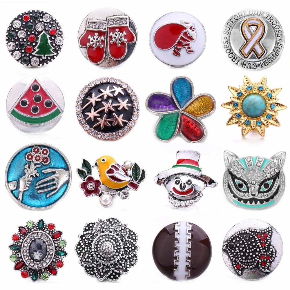 5pcs/lot Snap Button Jewelry Bracelets Charm Metal Crystal Rhinestone Colorful 18mm Snap Buttons Fit DIY Snap Bracelet