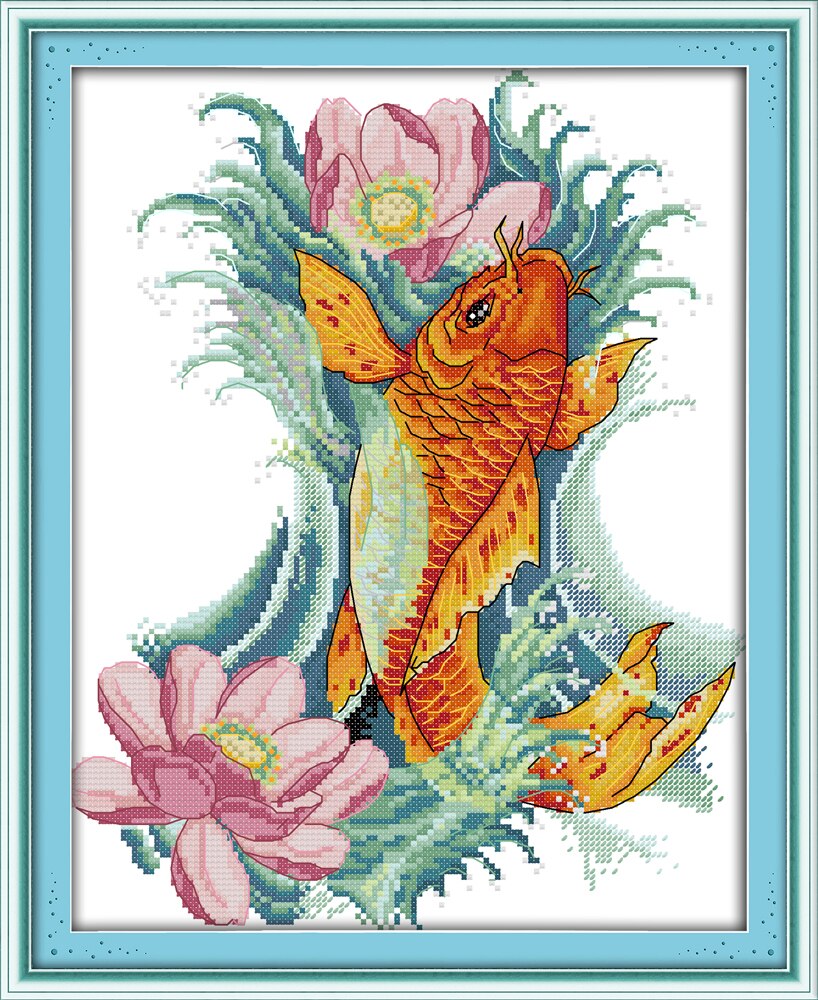 Couture, bricolage point de croix, ensembles pour kits de broderie carpe et fleurs decro compté point de croix, directe d'usine