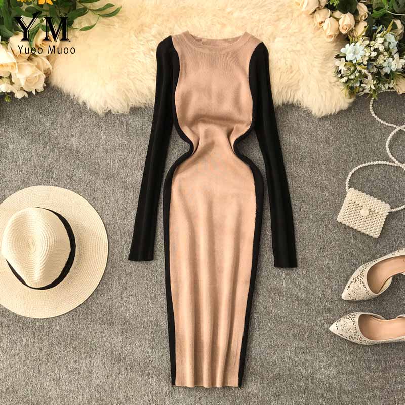 YuooMuoo Women Contrast Color Bodycon Dress Ins Ko... – Grandado