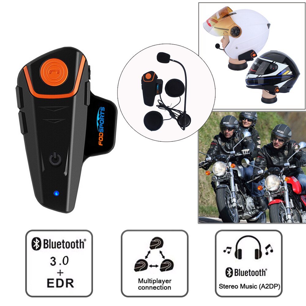 Fodsports BT-S2 del Casco Del Motociclo Citofono Wirless Microfono Impermeabile BT Interphone FM Radio 2 Piloti