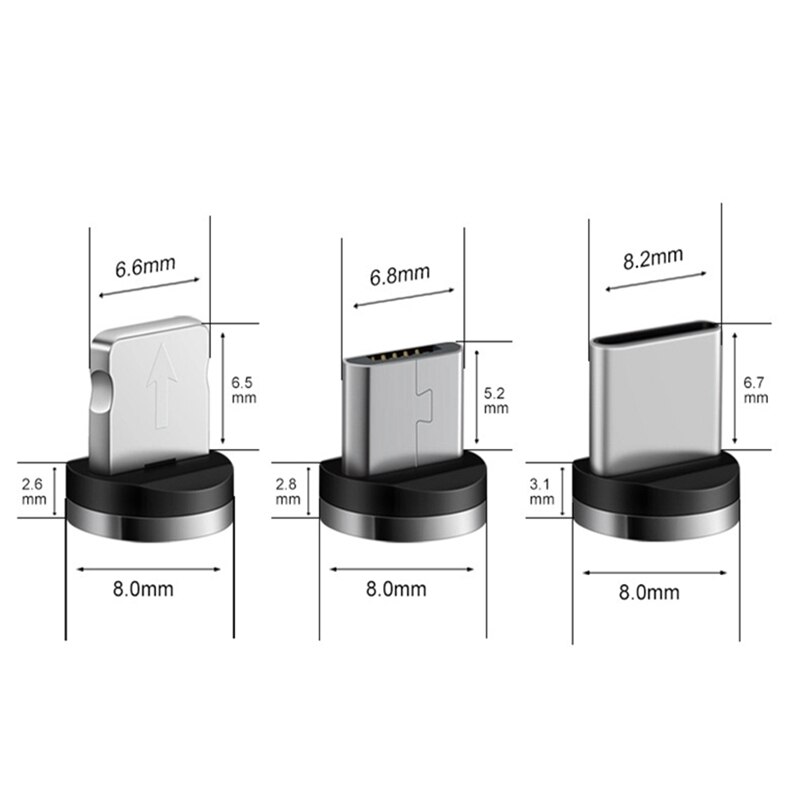 Cable magnético redondo de 8 pines tipo C, Conector Micro USB C, adaptador de cargador magnético de teléfono de carga rápida para iPhone, Cable de cargador de 1m