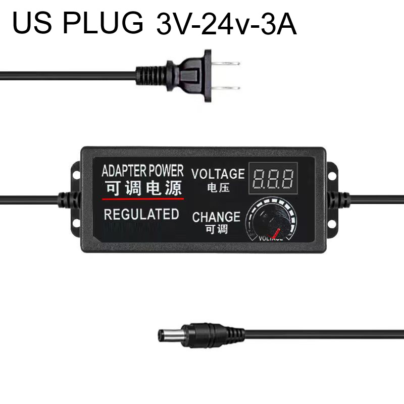 Digitale 3a regelbare spanningsadapter  ac 110v naar  dc 3v-12v-24v 5a led-indicator en jackplug voor hdd-behuizing 220v: Zilver