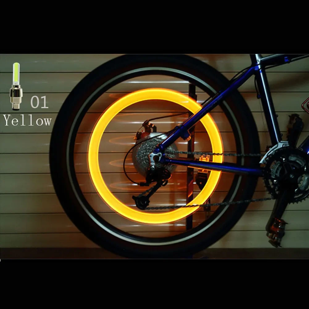Luces LED con Sensor de movimiento para bicicleta, 2 uds., con baterías para carretera, MTB, bicicleta de montaña, tapa de válvula de neumático, accesorios para bicicleta: BLANCO