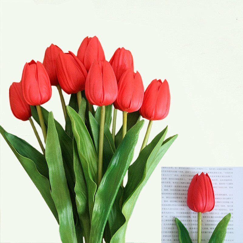 46cm lange gren tulipan kunstig blomst pu latex kunstig buket ægte berørings blomster til bryllup dekorative blomster og kranse: Rød