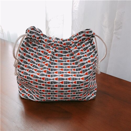 Yile katoenen linnen voering trekkoord handtas lunchtas multi patroon vis walvis pinguïn: Grijze vis