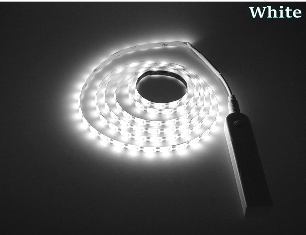 PIR ruch czujnik doprowadziło łóżko oświetlenie nocne robić szafy 1M 2M 3M możliwość przyciemniania elastyczna taśma doprowadziło lampa zasilanie bateriami AAA robić szafy schodowej: biały / 3m