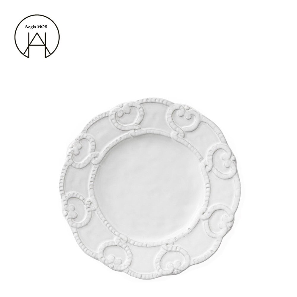 Produkt-fransk hvit preget keramisk tallerken 4 stykker servise high-end restaurant dessertretter: 21.7cm
