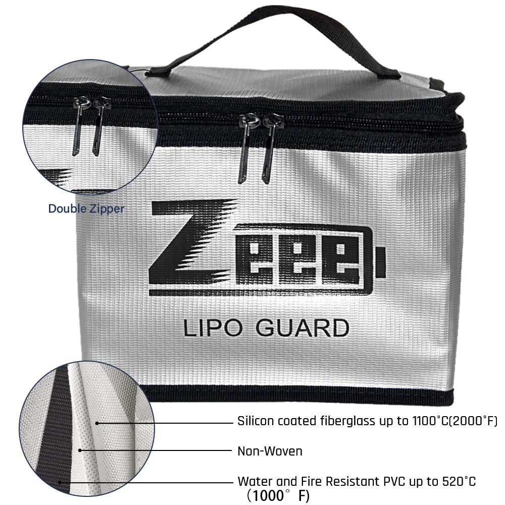 Zeee Lipo Battery Safe Bag 215*145*165mm Fireproof Explosionproof Bag RC Lipo Battery Guard Safe Portable Storage Handbag