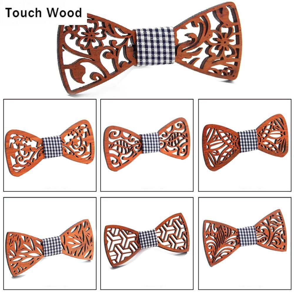 Madera pajarita madera de palo de rosa rojo hecho a mano pajarita Natural respetuoso con el medio ambiente Padauk sólido hueco de madera