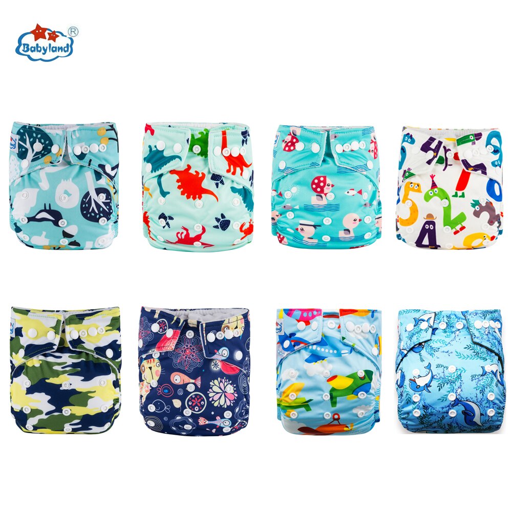 Babyland Umweltfreundliche Baby Tuch Windeln 8 teile/los Baby Windel Drucke Mehrweg Tasche Windel Für Baby 0-2 jahre/3-15KG