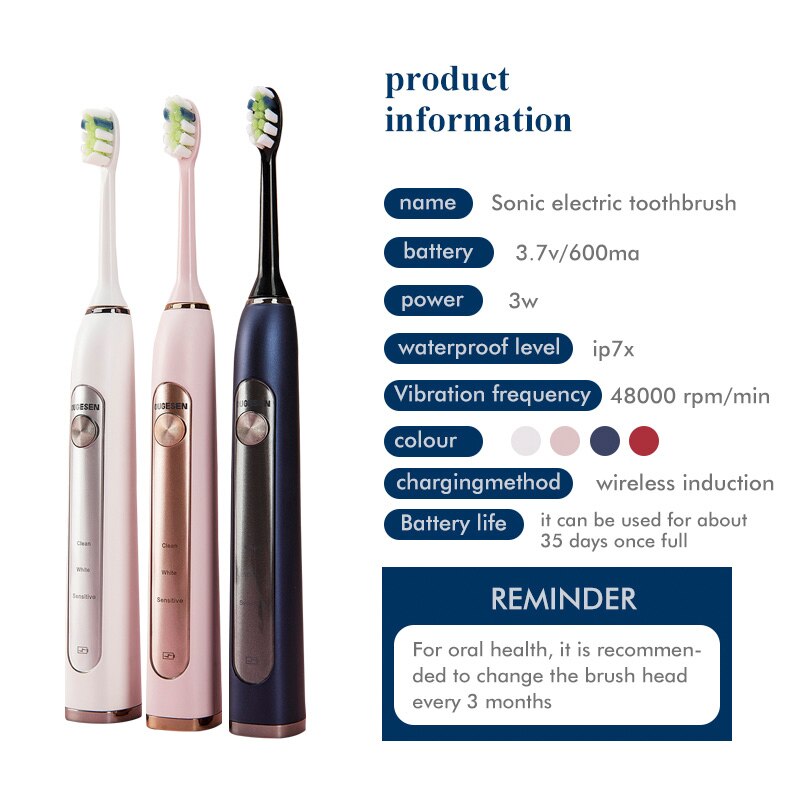 OUGESEN Electric Sonic Toothbrush OGS-9600 Wireless Induction Rechargeable Adult Waterproof Electronic Toothbrush 4 Replacement