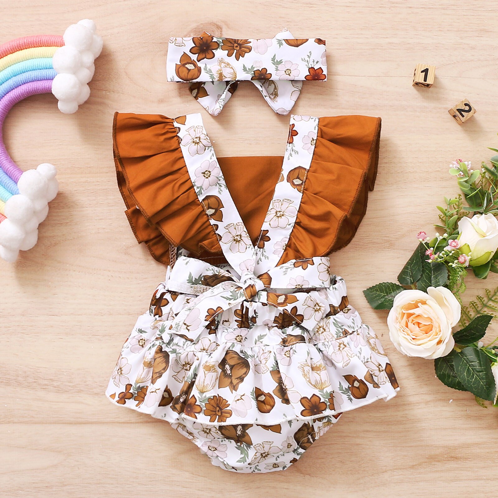 Vêtements pour bébés filles, -né, body à volants, imprimé Floral, vêtements pour enfants, combinaison mignonne, ensembles tête,