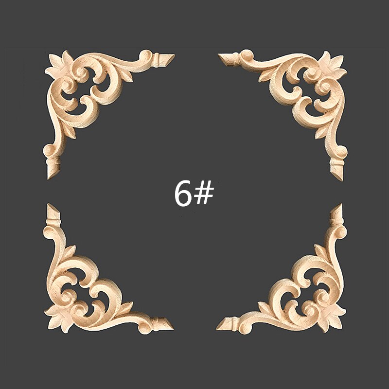 Onlay houten lijstwerk houtapplicatie houten hoekbloem ongeverfd modern houtsnijwerk gesneden houten hoekmeubeldecoratie: 10 x 10 x0.8 cm x 4 stuks
