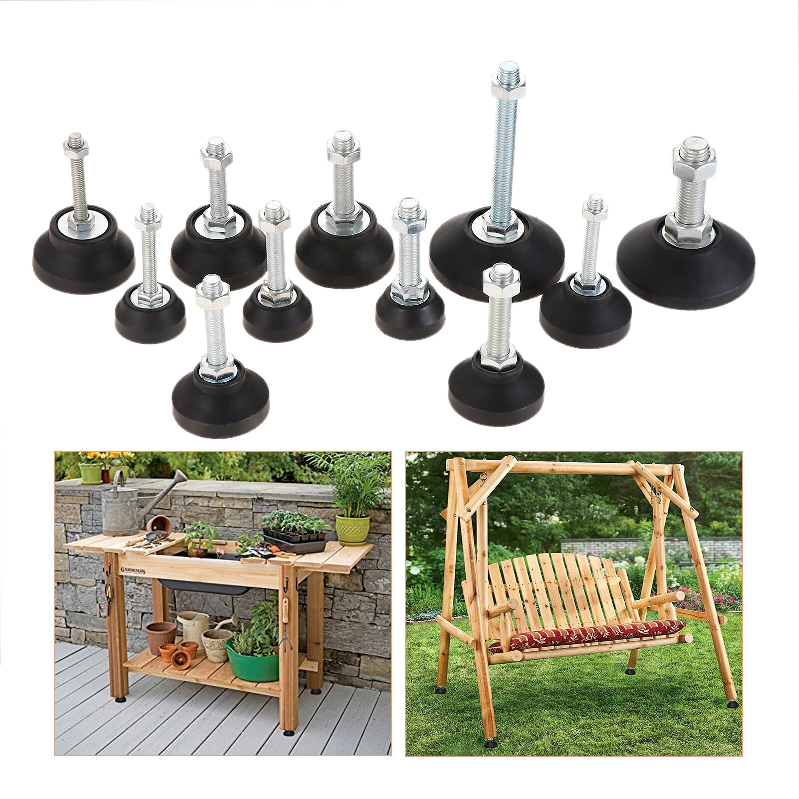 4pcs/set Adjustable Furniture Foot Thread Nylon Metal Glide Leveling Feet M8 M10 M12 Dia. 40/50mm Guard Pad Universal Support