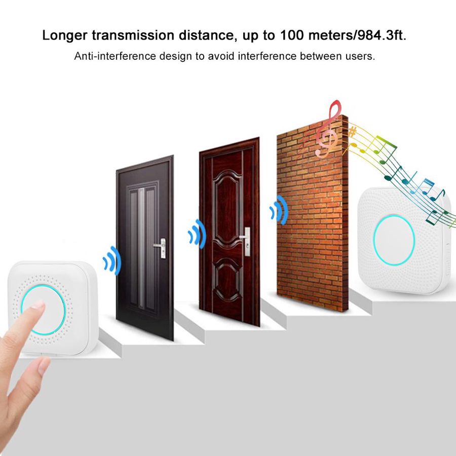 Wireless Smart Music Doorbell Home Door Chime Long Distance Remote EU Plug 110-240V Remote Doorbell