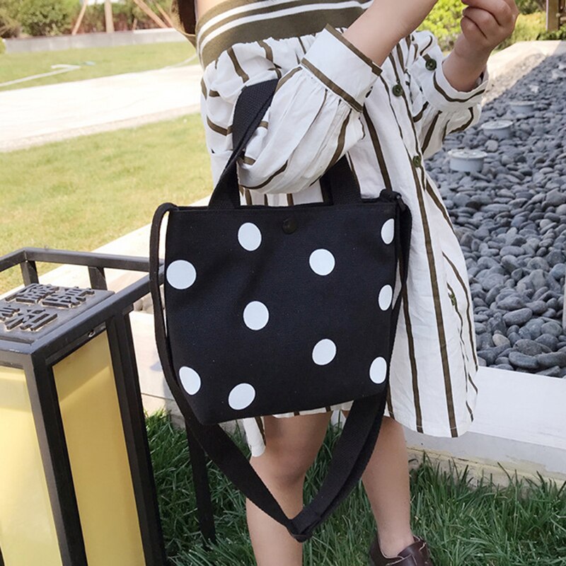 Bonito mini bolsa bolsa tote lona dot crossbody sacos para meninas sacos de escola do bebê pequenos sacos de mão