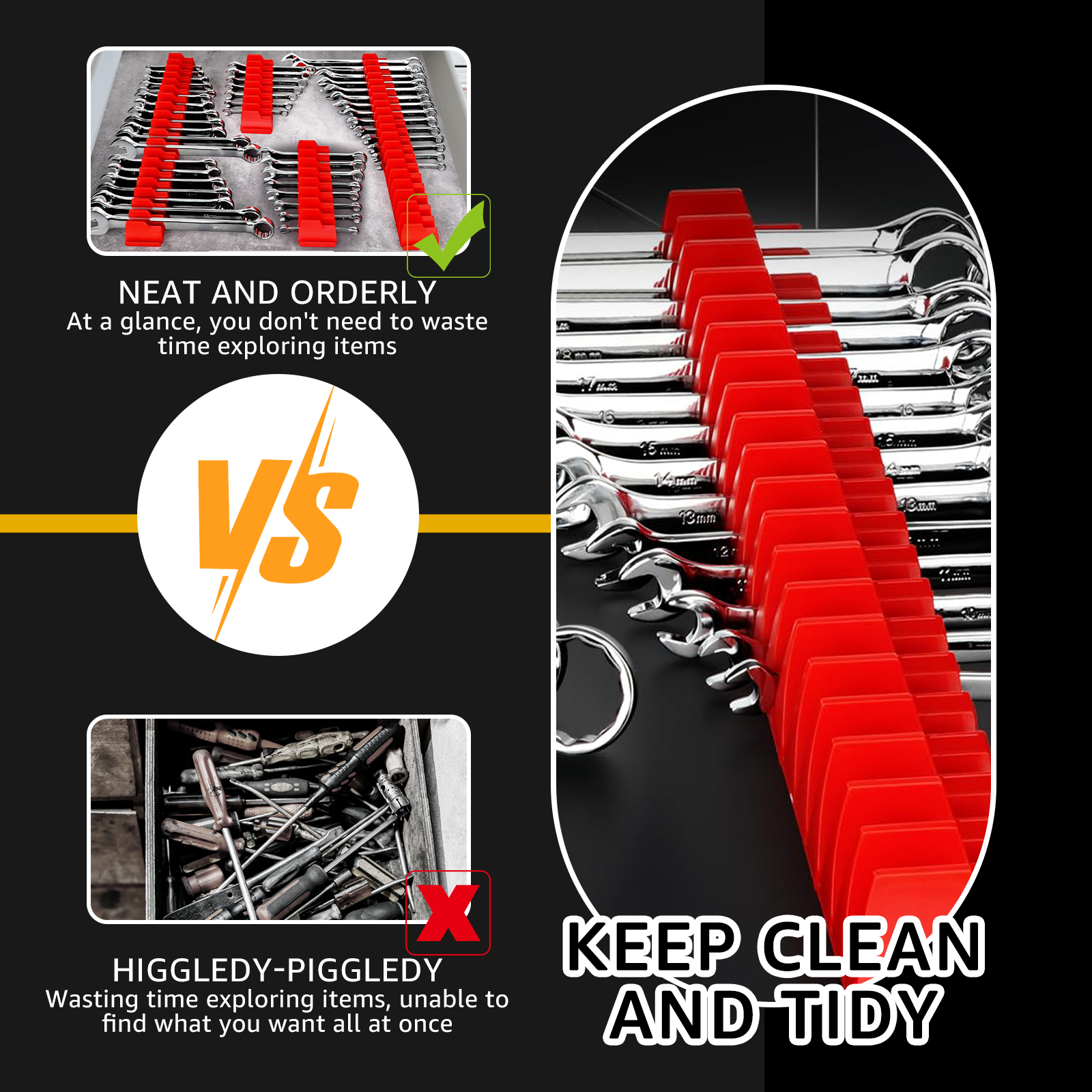 Magnetic Wrench Organizer Rack for Toolbox Wrench Holder Space-Saving Holds Up to 24 Wrenches Tool Drawer Storage Shelf
