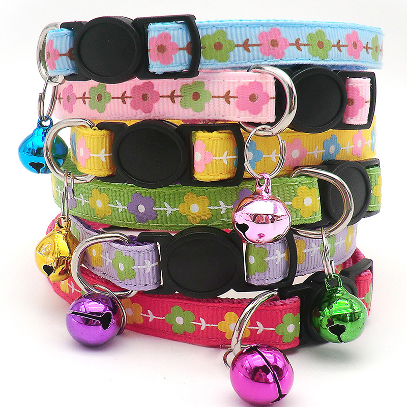 Collier réglable pour chien et chat, imprimé de fleurs, avec cloche, boucle de sécurité universelle, accessoire pour animaux de compagnie, nouveauté