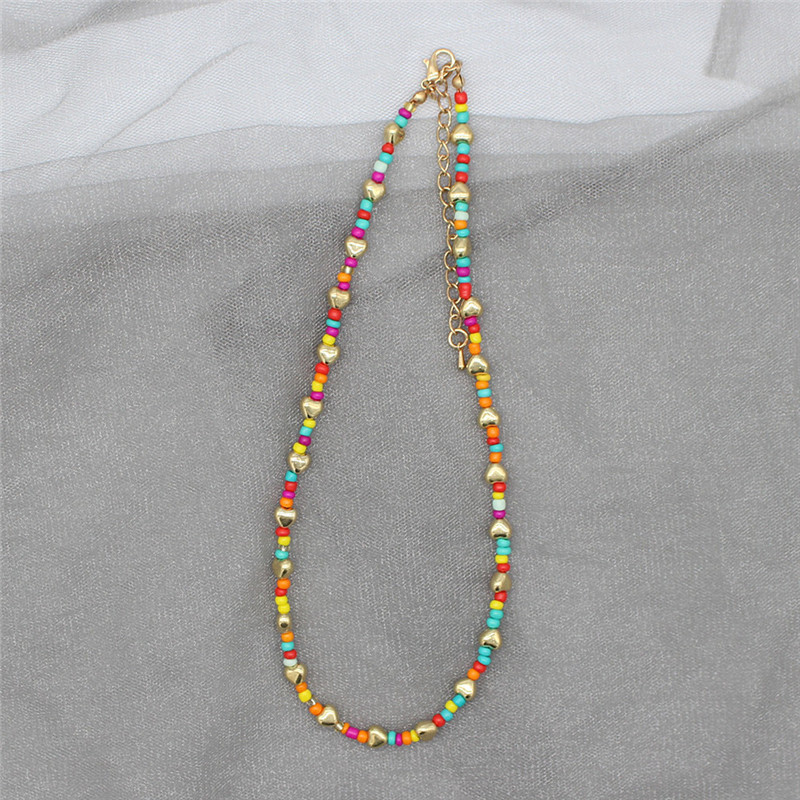 Colorful beaded initial choker for women, pendant necklace, collar charm, heart jewelry, boho accessories: 2