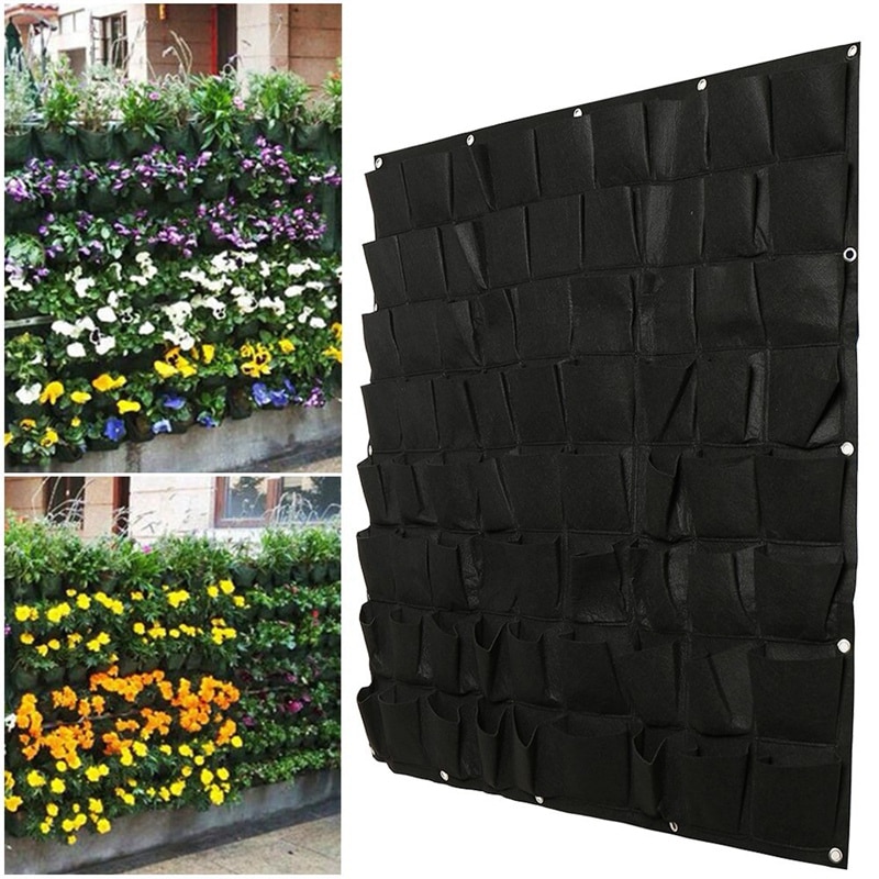 Vertical Wall Garden Planter 72 Pocket Planting Flower Greening Bag Hanging Pouch Outdoor Indoor Yard 1X1M Green