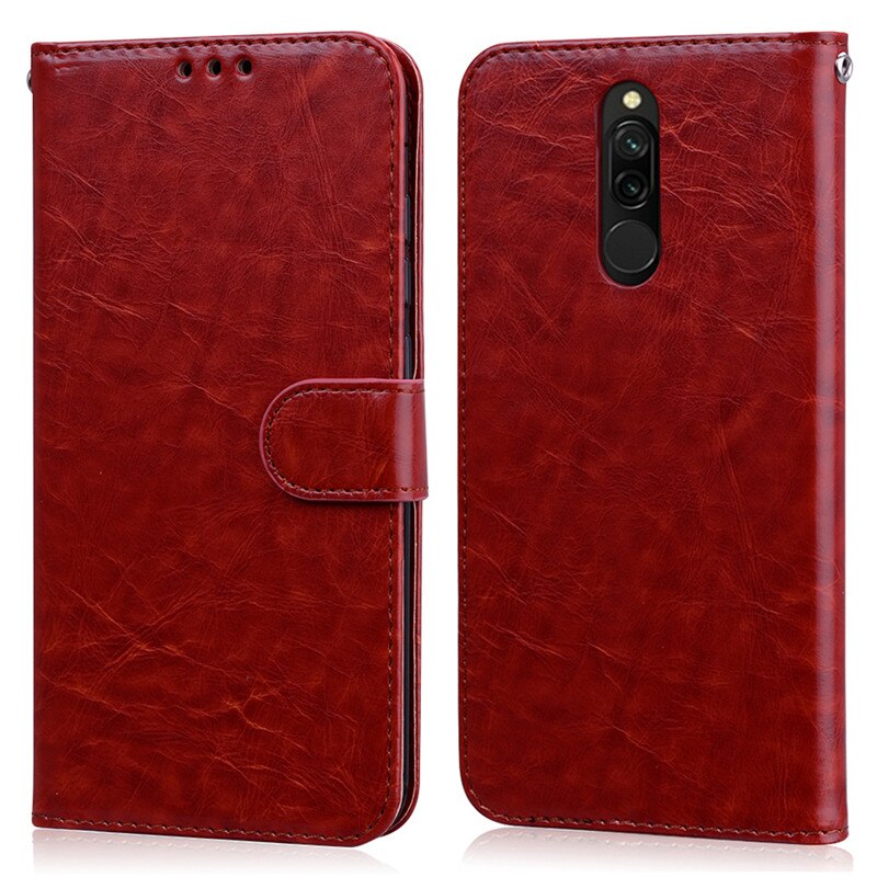 Para xiaomi redmi 8 caso de negócios couro do caso da aleta para redmi 8 capa de luxo carteira coque para xiaomi redmi 8 completa pára-choques funda: Brown