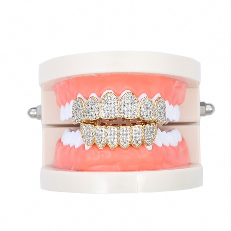 Hip Hop Cubic Zirkoon Tanden Grillz Top Bottom Grills Dental Mond Punk Tand Caps Cosplay Rapper Sieraden