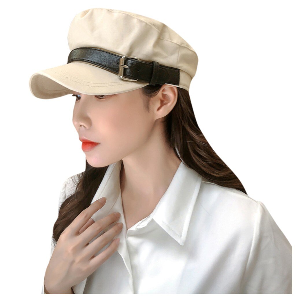 Spring Winter Winter Vintage Women Solid Hat Belt Buckle Cap Navy Cap Plain Cap French Style Vintage Beret hats #O26
