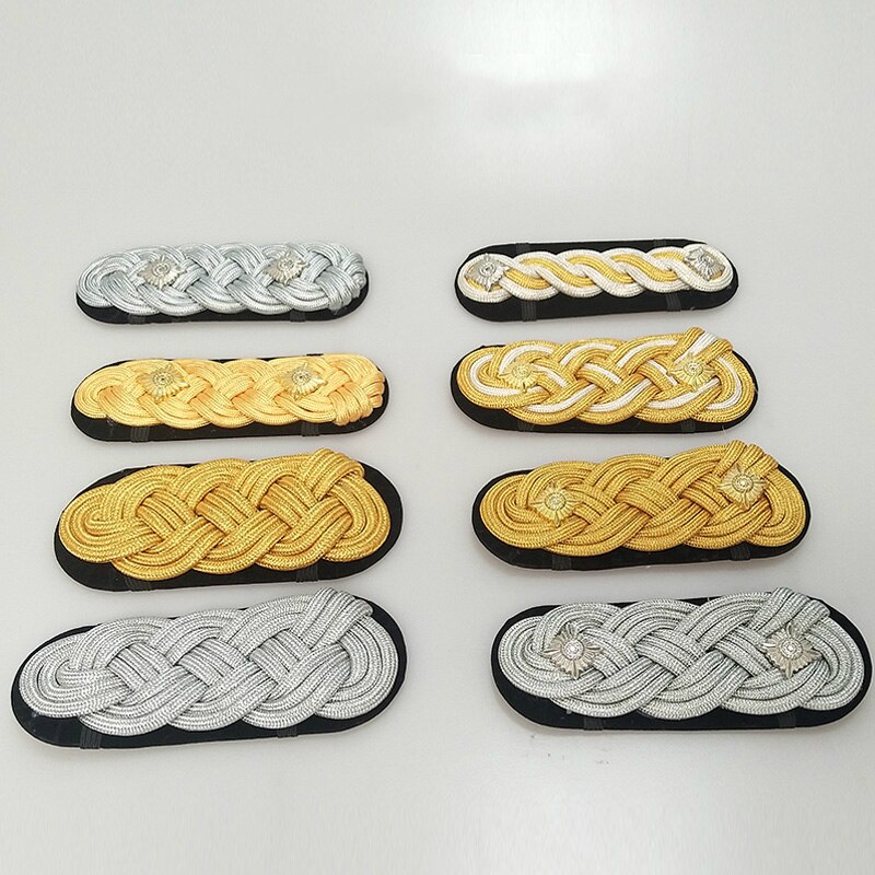 1 Pair Woven Epaulettes Metal Star Epaulete Security Uniform Accessories Performance Shoulder Badges DIY for Honor Guard Costume