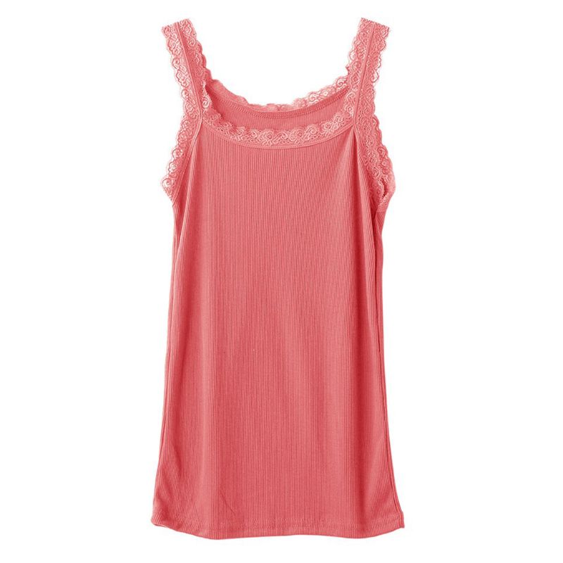 Vrouwen Zomer Mouwloze Tank Solid Candy Kleur Basic Hemdje Bloemen Kant Trim Geribbelde Gebreide Casual Ondergoed Slanke Vest