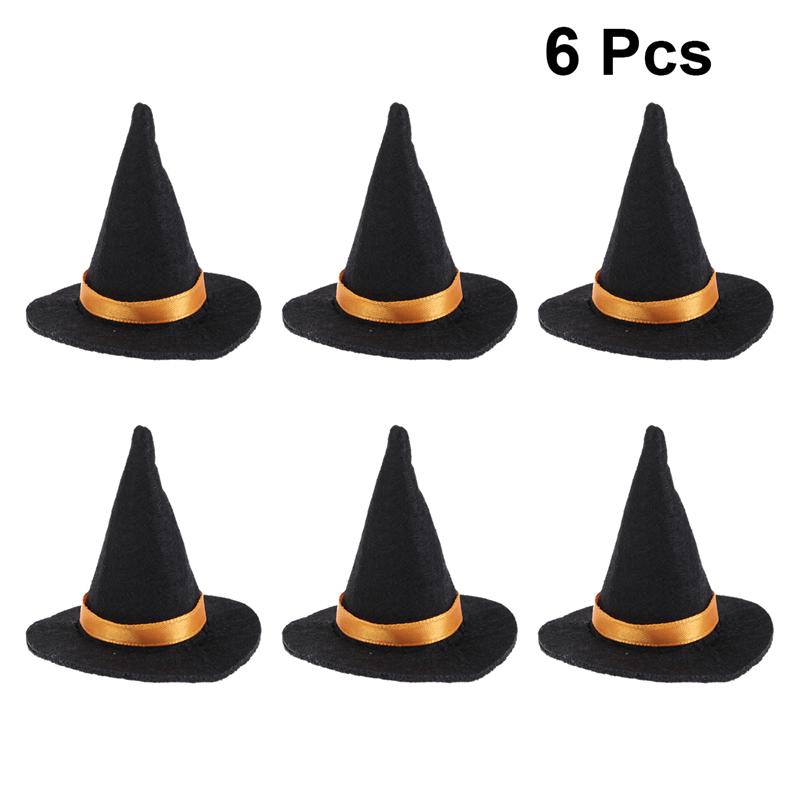 6Pcs Mini Voelde Heks Hoeden Handgemaakte Wijnfles Decor Voor Halloween Diy Haar Accessoires Ambachten Halloween Party Benodigdheden (zwart)