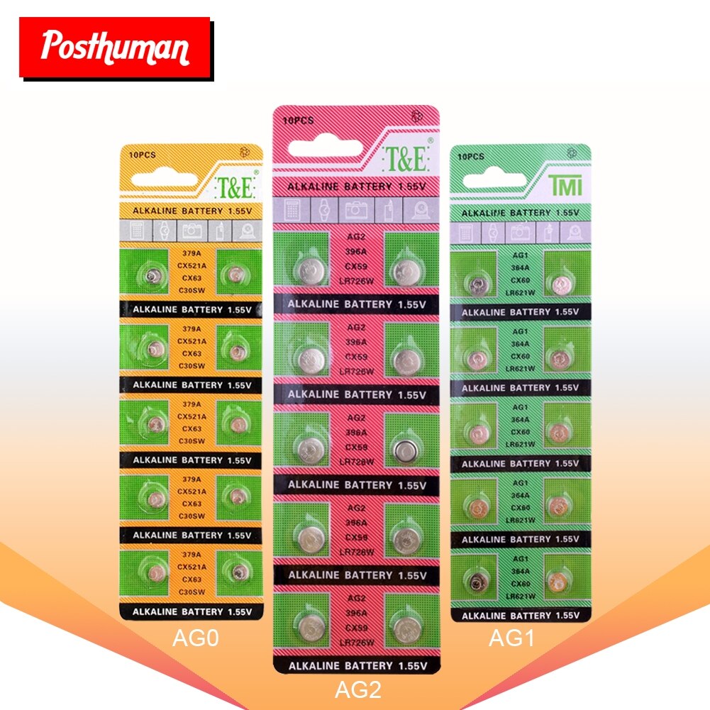 Posthuman batterijen knoopcel munt  ag0 ag1 ag2 ag3 ag5 pro horloge batterij 1.55v ag4 ag4 377a 377 lr626 sr626sw sr66 lr66