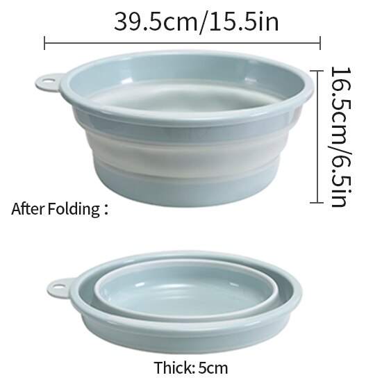 Fold Washbasin Plastic Wash Basin Wash Basket Kitchen Bathroom Laundry Basin: blue-L