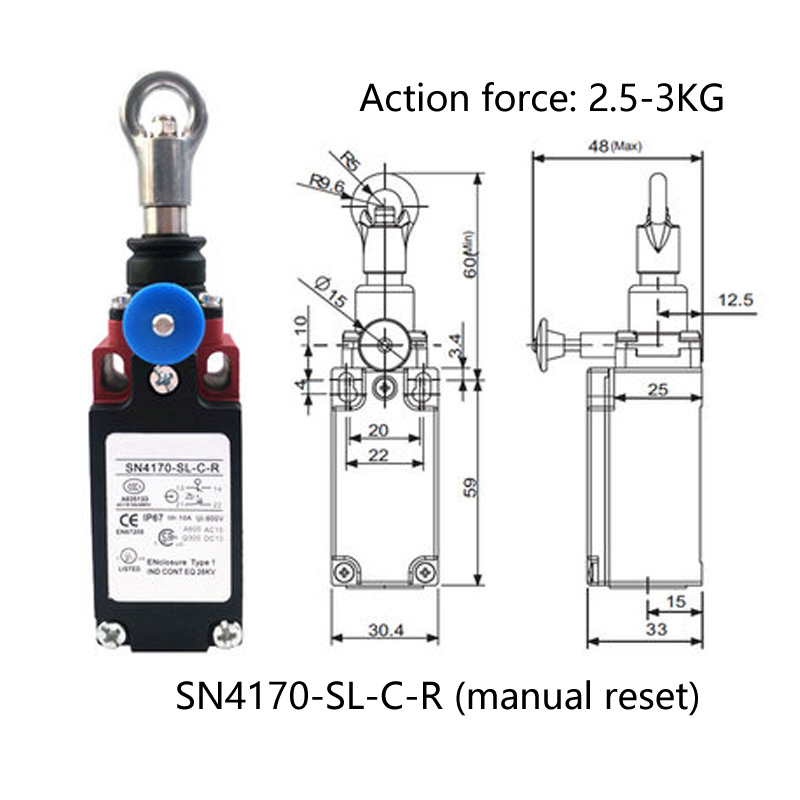 Zugseilschalter, Sicherheits-Not-Aus-Schalter, Zugdraht, Reiseschalter, automatischer / manueller Reset