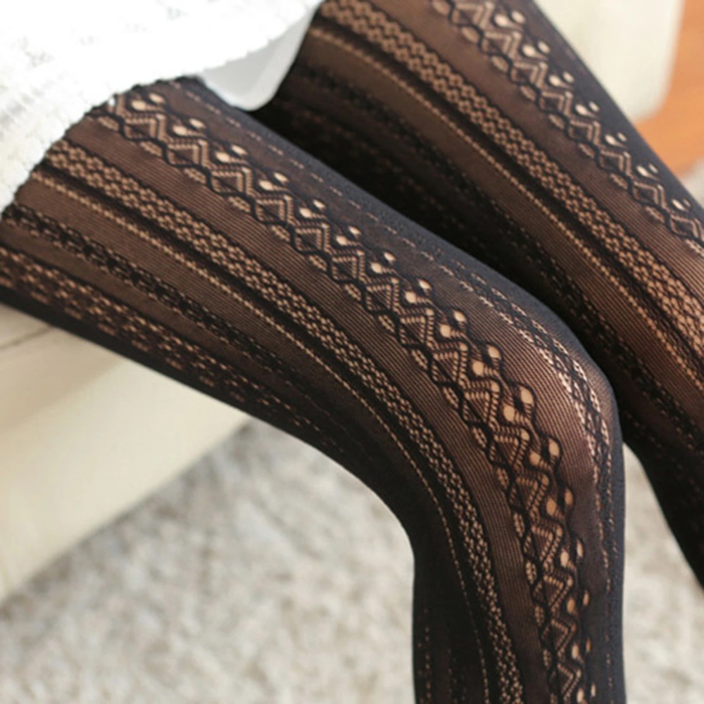Outono feminino lolita meias de renda mulher oco para fora branco feminino meia-calça meias tatuagem padrão: Preto