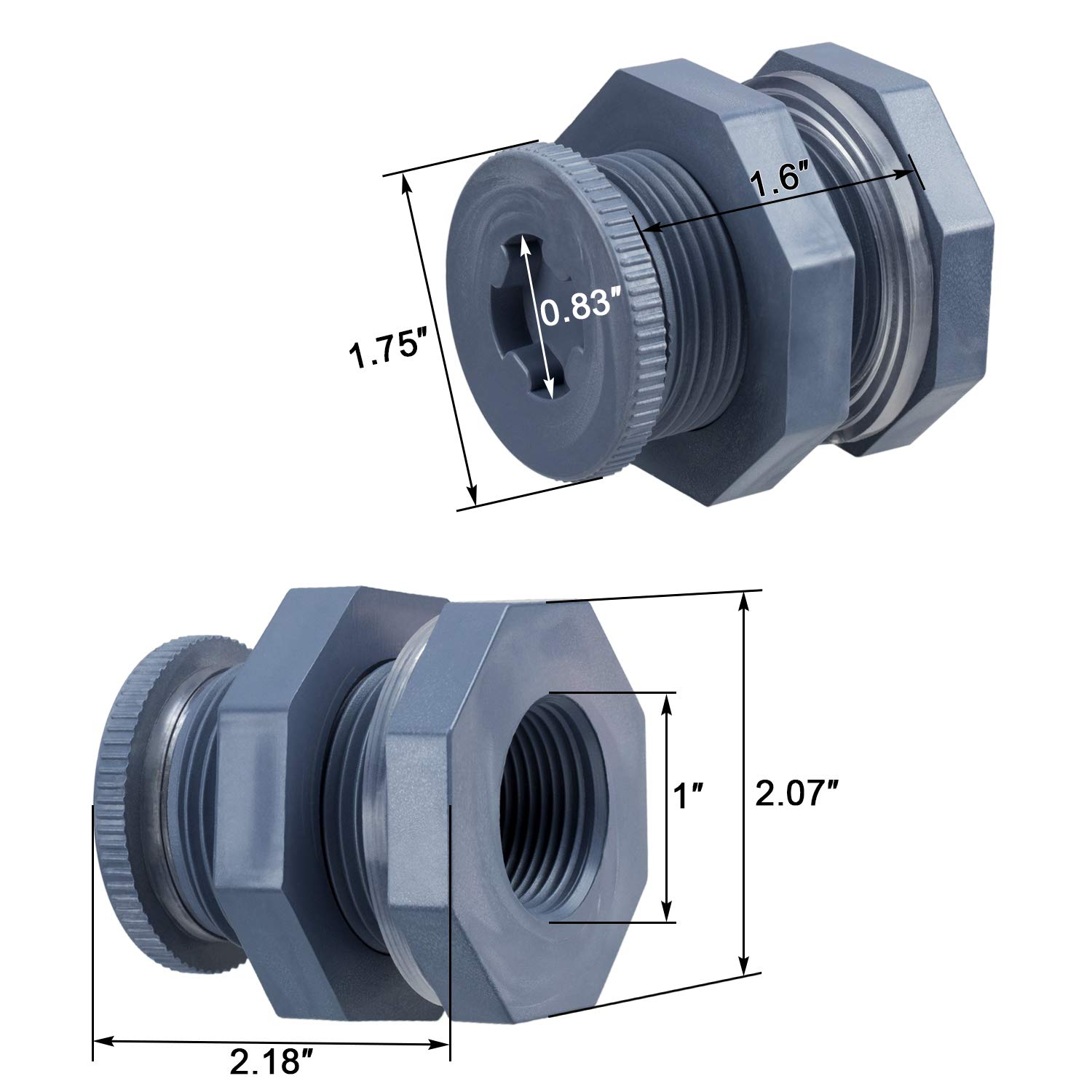 3/4 Inch PVC Bulkhead Fitting 3 Packs Bulkhead Threaded with Plugs for Rain Barrel Spigot Connector Kit for Water Tanks Plastic