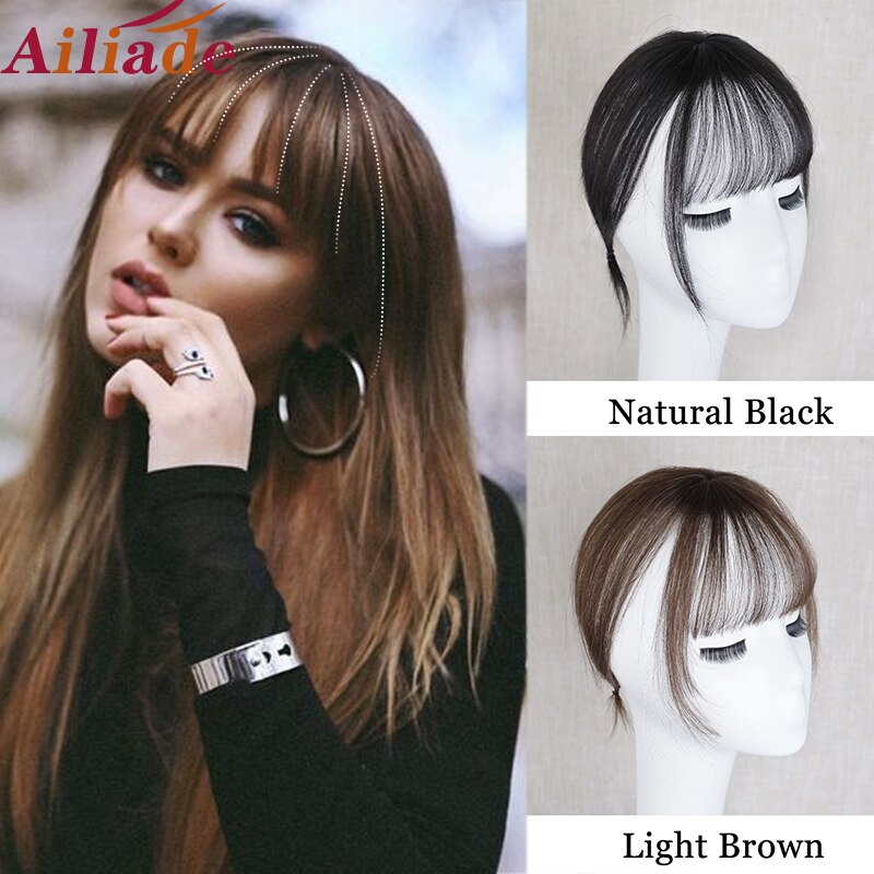 AILIADE 360 Invisible Synthetic High Temperature Hair Seamless Bangs Clip In Bang Fringe Hair Closure with Bangs for Women