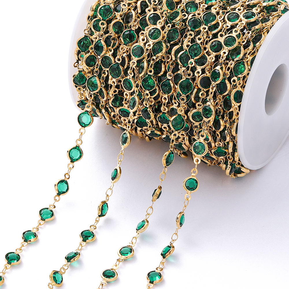 1 metro/rollo de cuentas de cristal coloridas de 6mm, cadena con cuentas de cristal, collar de oro KC, accesorios de cadena para manualidades para hacer joyería DIY