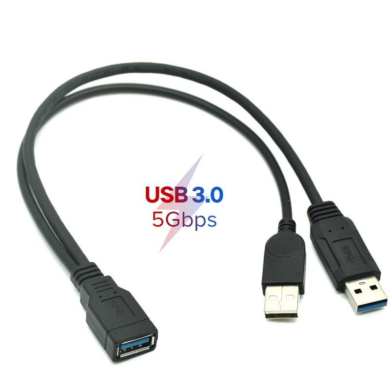 30CM USB 3.0 A Male To USB Female 2 Double Dual USB 2.0 Power Supply USB Female Splitter Extension Cable HUB Charge For Printers: Red