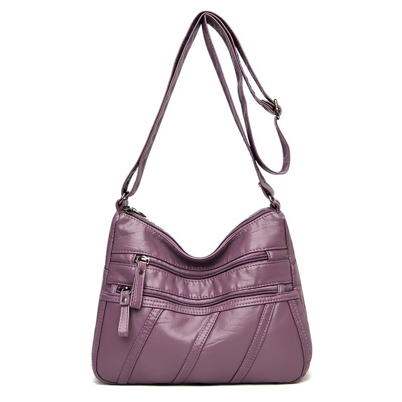 Spring Women's Soft Leather Shoulder Bags Classic Casual Crossbody Bag For Female Washing Purses and Handbags: Purple