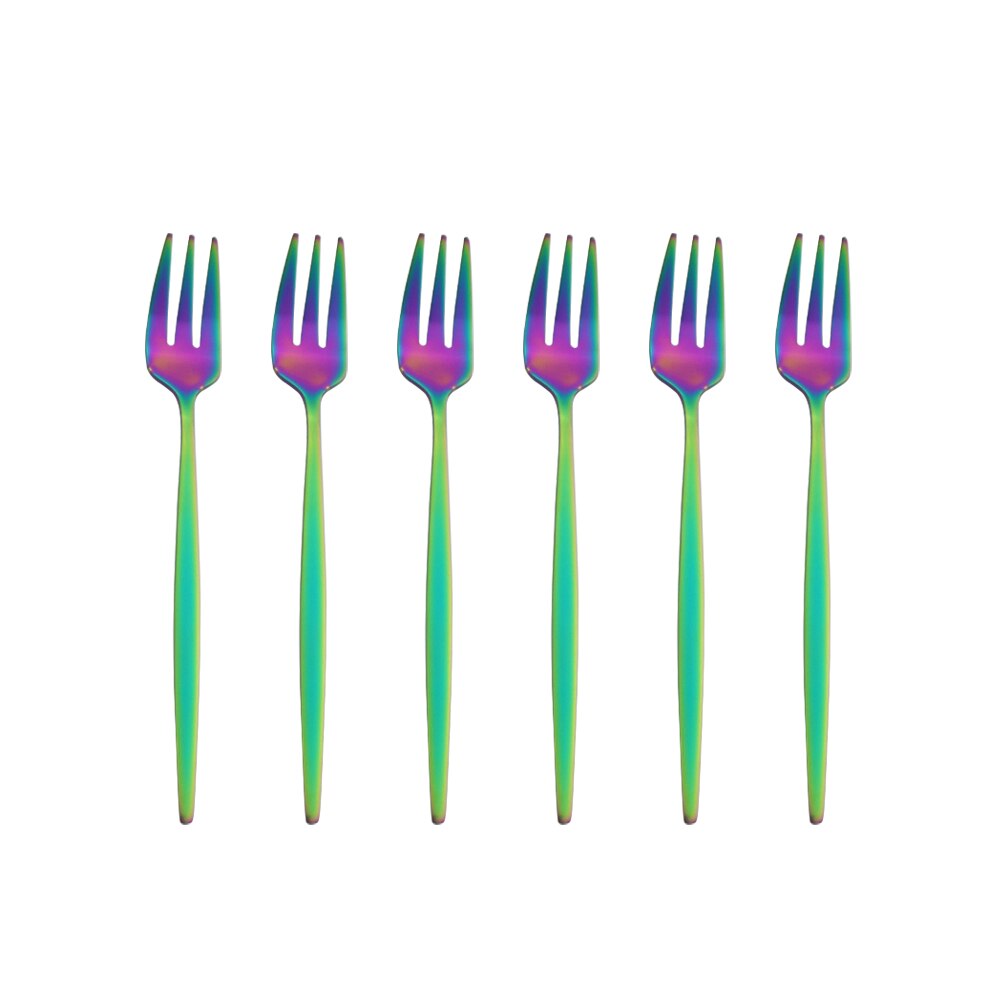 Ensemble de fourchettes à fruits en acier inoxydable, petite fourchette à Dessert en or blanc, ensemble de fourchettes à thé pour gâteau, fourchette à salade, service de couverts 6 pièces: Rainbow