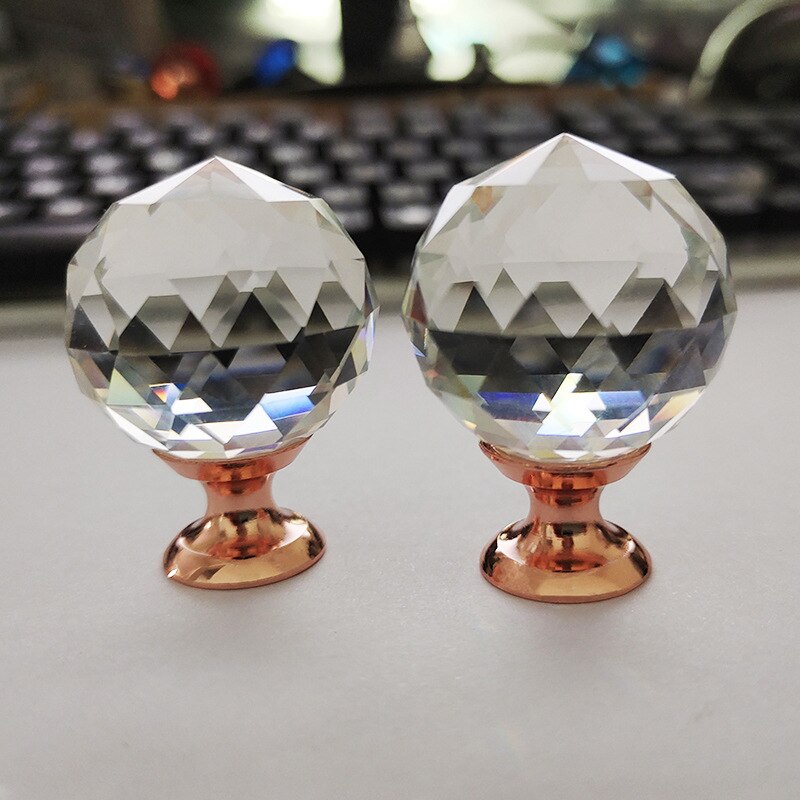 25Mm 30Mm Ronde Diamant Clear Crystal Ball Glas Knoppen Keuken Schuifladegrepen Knoppen Bureaulade Handvat Hardware Kast pulls: 25mm-Rose Gold