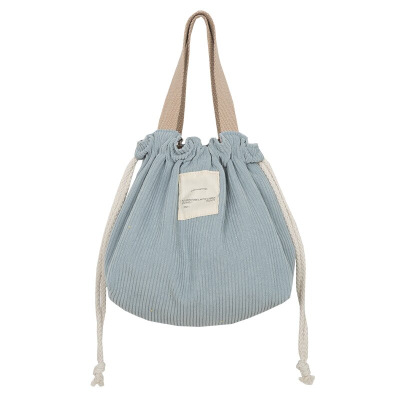 Lancheira portátil de veludo com cordão, bolsa japonesa para lancheira, cor sólida, de lona, feminina, pequena bolsa tote, sacola de comida e piquenique: Blue
