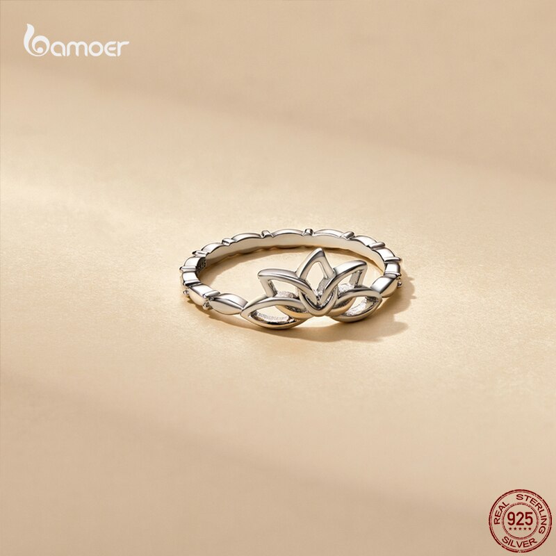 Bamoer Zomer Verse Lotus 925 Zilveren Ring Voor Vrouwen 100% 925 Sterling Zilver Elegante Bloem Ring Trendy All-Match sieraden GAR018