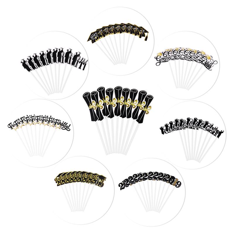 Amosfun 72PCS Graduation Cupcake Toppers Graduation Hat Insert Card Cake Picks Cake Topper for Festival