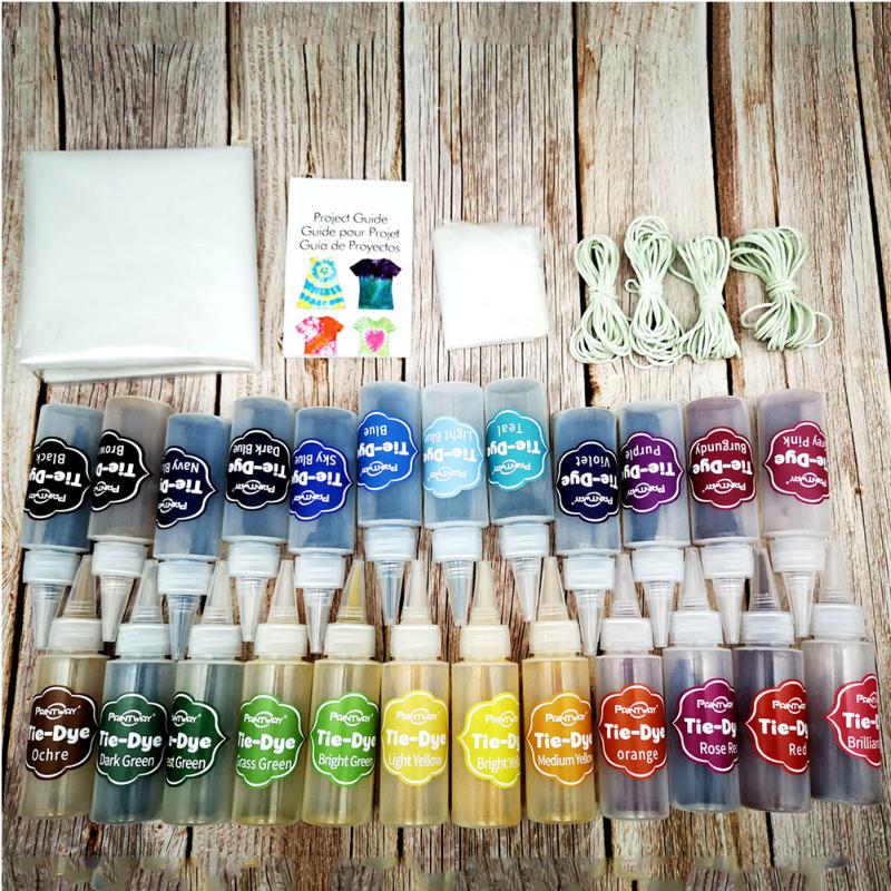 Tie dye kit textilfärger med gummiband tyg dekorera kallt vatten 24 färger kläder graffiti handarbete färgläggning  l0727